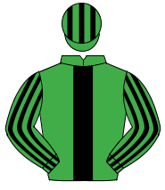 EMERALD GREEN, black panel, striped sleeves & cap                                                                                                     