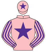 PINK, purple star, striped sleeves, purple star on cap