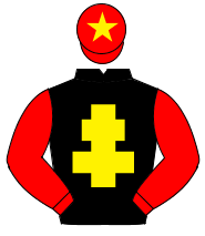 BLACK, yellow cross of lorraine, red sleeves, red cap, yellow star