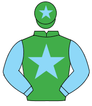 EMERALD GREEN, light blue star & sleeves, light blue star on cap                                                                                      