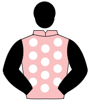 PINK, white spots, black sleeves & cap                                                                                                                
