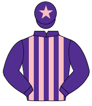 PURPLE & PINK STRIPES, purple sleeves, pink star on cap                                                                                               