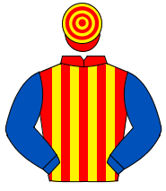 RED & YELLOW STRIPES, royal blue sleeves, red & yellow hooped cap                                                                                     
