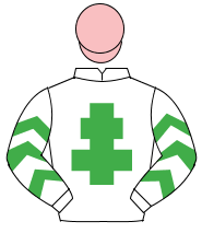 WHITE, emerald green cross of lorraine, emerald green chevrons on sleeves, pink cap
