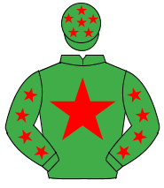 EMERALD GREEN, red star, red stars on sleeves, emerald green cap, red stars                                                                           