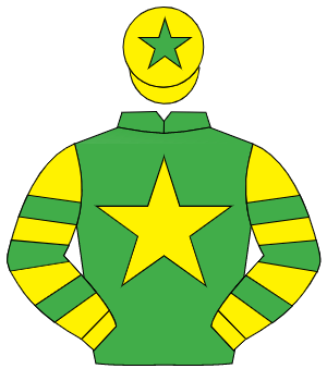EMERALD GREEN, yellow star, yellow & emerald green hooped sleeves, yellow cap, emerald green star                                                     