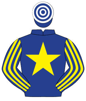 DARK BLUE, yellow star, striped sleeves, dark blue & white hooped cap                                                                                 