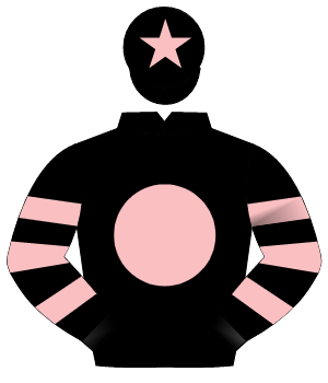 BLACK, pink disc, hooped sleeves, pink star on cap