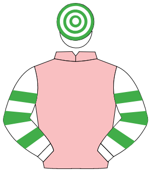 PINK, white & emerald green hooped sleeves & cap                                                                                                      