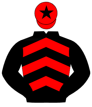 BLACK & RED CHEVRONS, black sleeves, red cap, black star