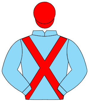 LIGHT BLUE, red cross sashes, red cap                                                                                                                 