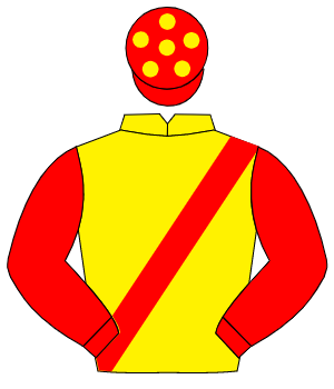 YELLOW, red sash & sleeves, red cap, yellow spots                                                                                                     