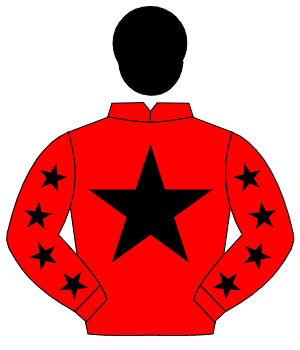 RED, black star, black stars on sleeves, black cap