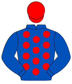 ROYAL BLUE, red spots, royal blue sleeves, red cap                                                                                                    