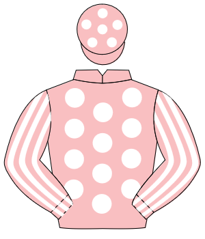 PINK, white spots, striped sleeves, pink cap, white spots