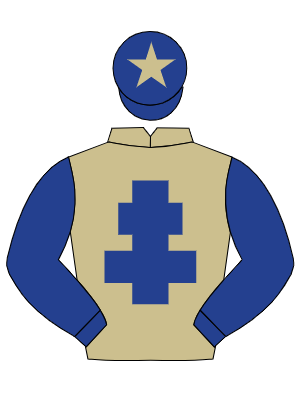 BEIGE, dark blue cross of lorraine & sleeves, dark blue cap, beige star