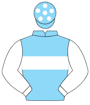 LIGHT BLUE, white hoop, white sleeves, white spots on cap