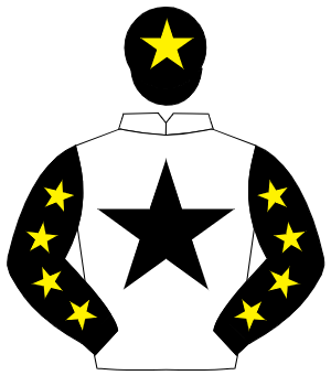 WHITE, black star, black sleeves, yellow stars, black cap, yellow star