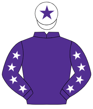 PURPLE, white stars on sleeves, white cap, purple star