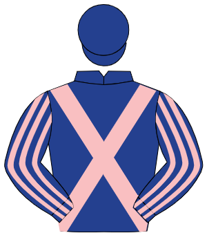 DARK BLUE, pink cross sashes, striped sleeves, dark blue cap