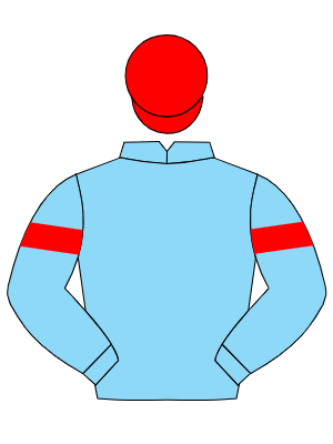 LIGHT BLUE, red armlets, red cap