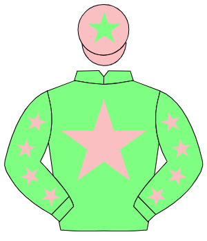 LIGHT GREEN, pink star, pink stars on sleeves, pink cap, light green star