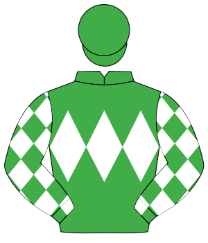 EMERALD GREEN, white triple diamond, white diamonds on sleeves, emerald green cap