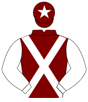 MAROON, white cross sashes & sleeves, white star on cap