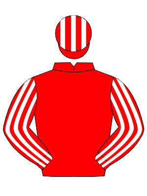RED, white striped sleeves and cap
