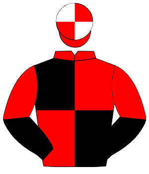 RED & BLACK QUARTERED, black & red halved sleeves, red & white quartered cap