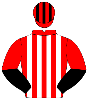 RED & WHITE STRIPES, black & red halved sleeves, red & black striped cap