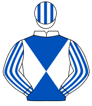 WHITE & ROYAL BLUE DIABOLO, striped sleeves & cap                                                                                                     