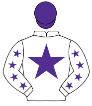 WHITE, purple star & stars on sleeves, purple cap                                                                                                     
