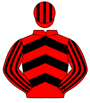 RED & BLACK CHEVRONS, striped sleeves & cap                                                                                                           