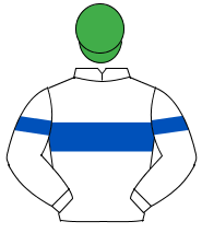 WHITE, royal blue hoop on body & sleeves, emerald green cap                                                                                           