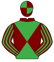 MAROON & EMERALD GREEN DIABOLO, striped sleeves, quartered cap                                                                                        