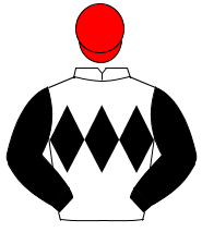 WHITE, black triple diamond & sleeves, red cap                                                                                                        