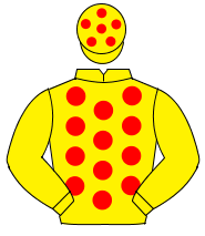 YELLOW, red spots, yellow sleeves, yellow cap, red spots                                                                                              