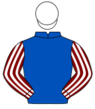 ROYAL BLUE, maroon & white striped sleeves, white cap                                                                                                 