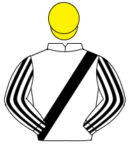WHITE, black sash, striped sleeves, yellow cap                                                                                                        