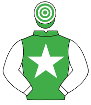 EMERALD GREEN, white star, white sleeves, hooped cap                                                                                                  