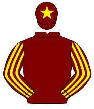 MAROON, yellow striped sleeves, maroon cap, yellow star                                                                                               