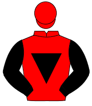 RED, black inverted triangle, black sleeves, red cap                                                                                                  
