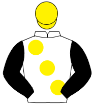 WHITE, large yellow spots, black sleeves, yellow cap                                                                                                  