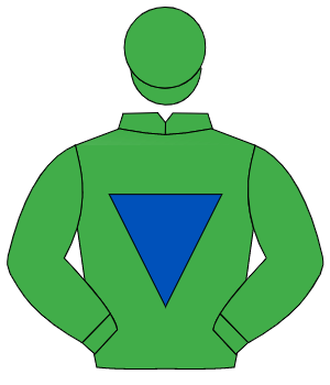 EMERALD GREEN, royal blue inverted triangle, emerald green cap                                                                                        