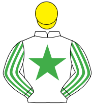 WHITE, emerald green star, striped sleeves, yellow cap                                                                                                