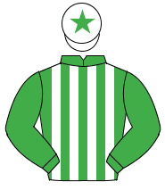 EMERALD GREEN & WHITE STRIPES, emerald green sleeves, white cap, emerald green star                                                                   