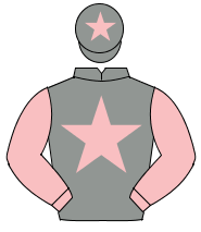 GREY, pink star & sleeves, pink star on cap