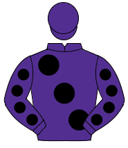 PURPLE, large black spots, black spots on sleeves, purple cap                                                                                         