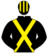 BLACK, yellow cross sashes, striped cap